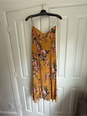 Reformation Mustard Yellow Floral Midi Slip Dress